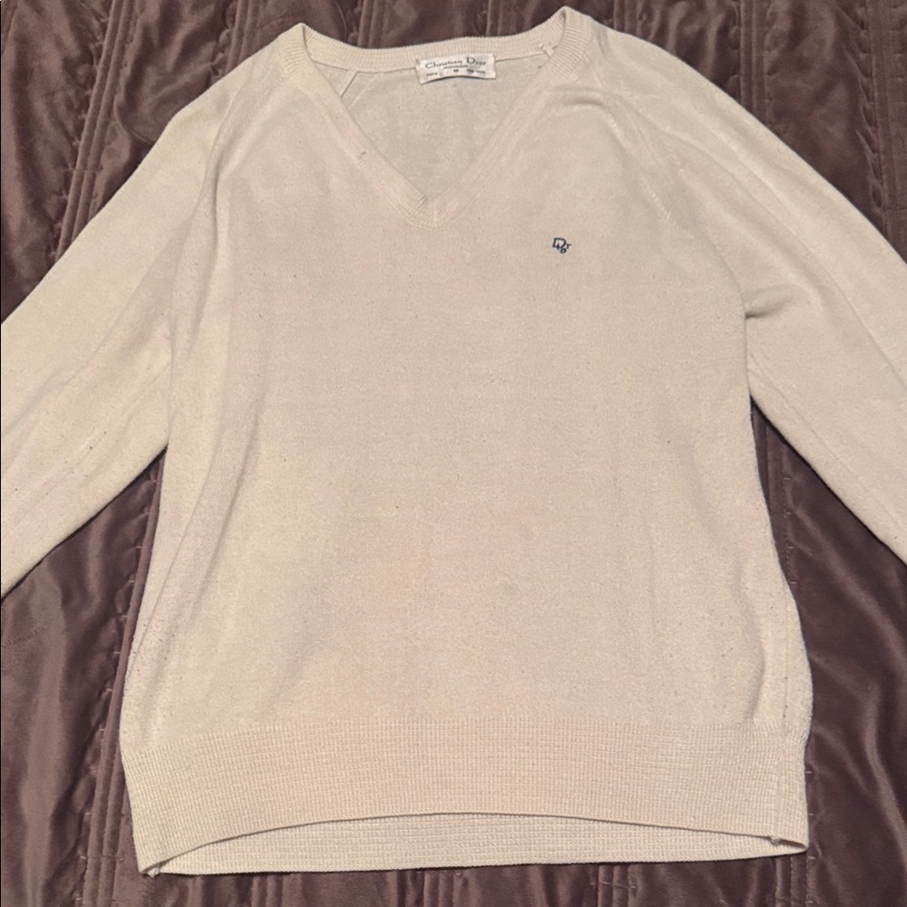 Women's Cream V-Neck Dior sweater